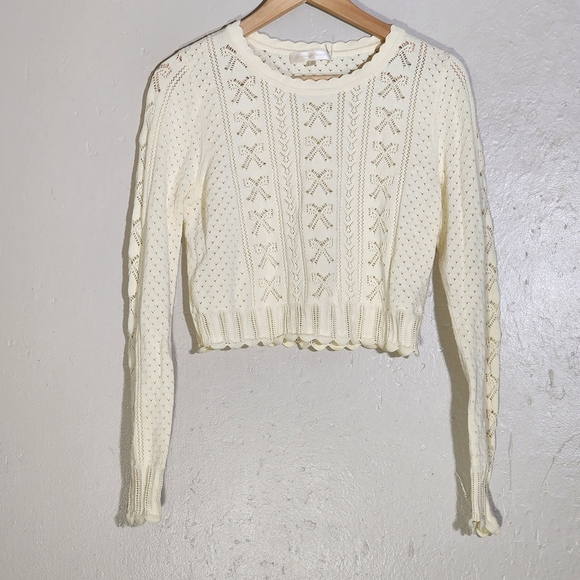 LoveShackFancy Cream Cable Knit Crew Neck Sweater - Picture 2 of 9
